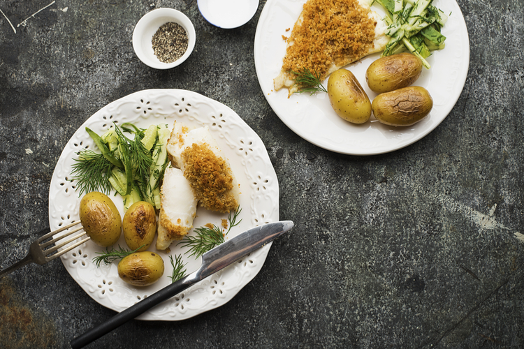 Torskefilet med ovnstegte kartofler