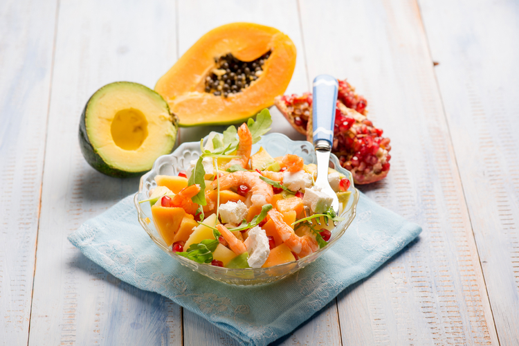 Tijgergarnalen papaya salade